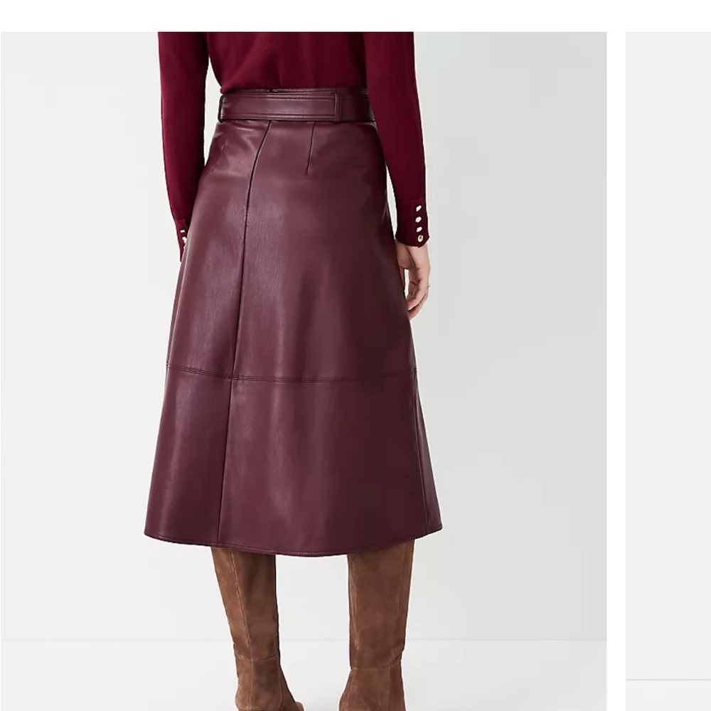 Seamed Faux Leather Tie Waist Midi Skirt - Picture 3 of 6